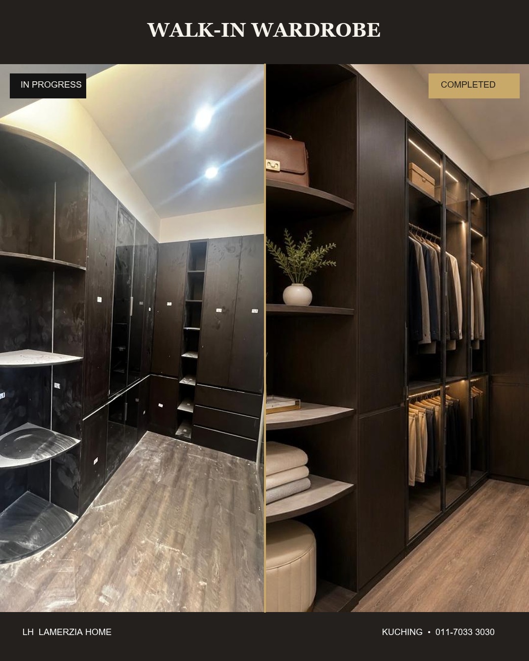 Walk-in wardrobe with illuminated storage