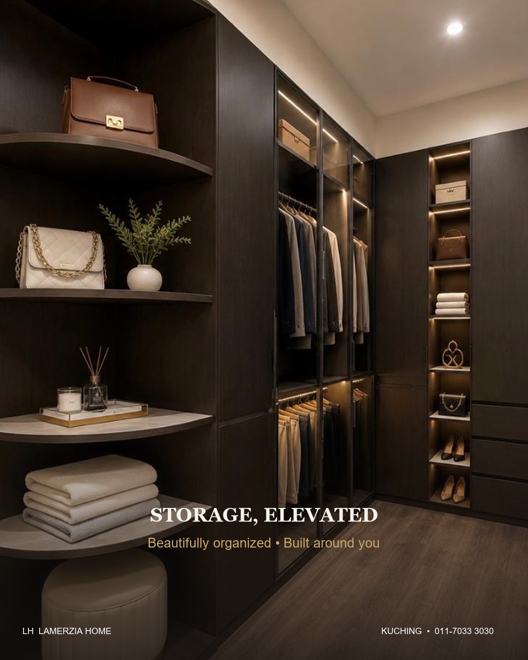 Elevated wardrobe and display storage