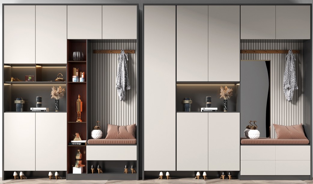 Custom shoe cabinet and entry storage