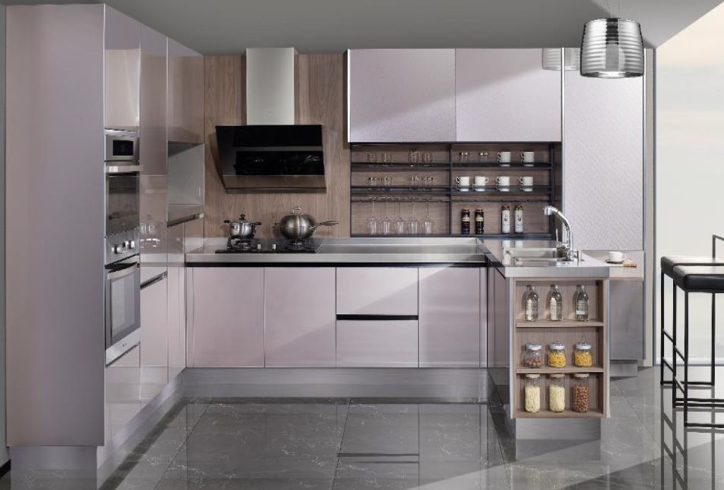 U-shaped custom kitchen cabinetry